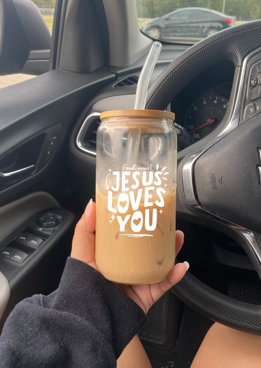 16oz. Jesus Loves You Glass Cup